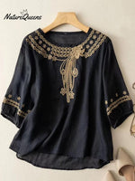 Embroidered Art Retro Half Sleeve Shirt