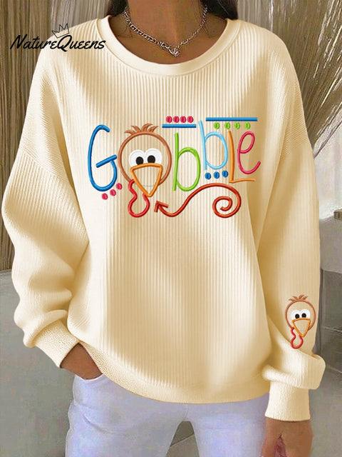 Women's Thanksgiving Day Print Knitted Crew Neck Long Sleeve Top