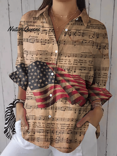 Women's Independence Day Floral Casual Lapel Shirt