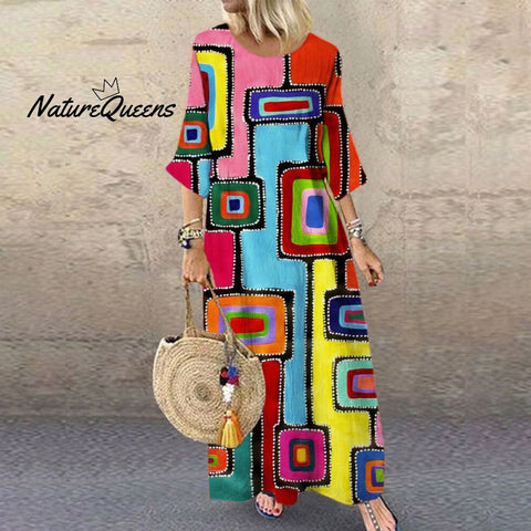 Geometric Abstract Art Women's Linen Maxi Dress