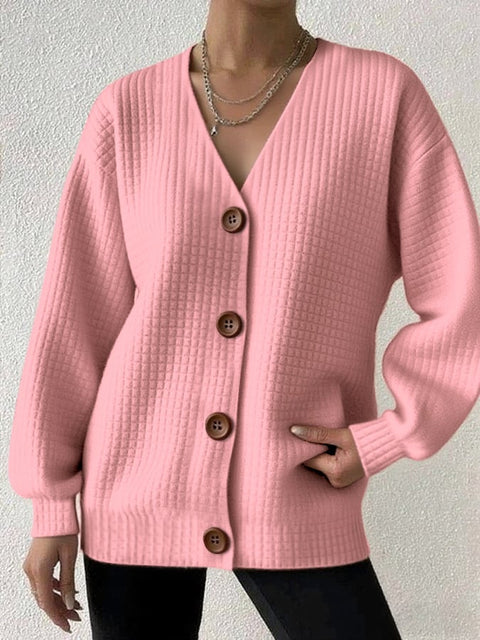 Women's Casual Square Checkered Solid Color Versatile Cardigan