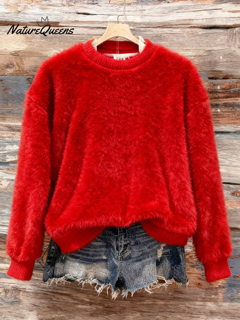 Women's Casual Solid Color Flannel Long Sleeve Sweatshirt