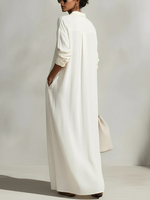 Casual Plain Buttoned Shirt Collar Maxi Dress