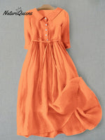 Literary Simple Cotton Dress Orange / S