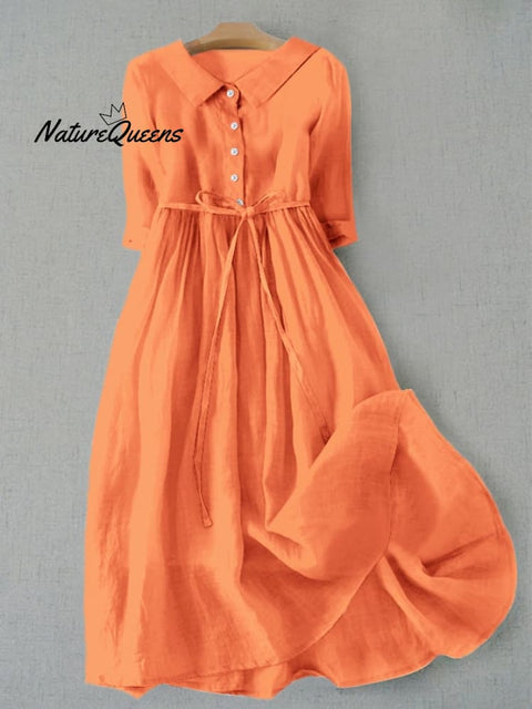 Literary Simple Cotton Dress Orange / S