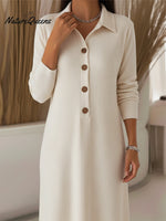 Women's Casual Polo Collar Button Corduroy Midi Dress