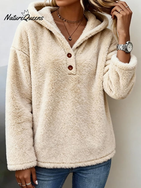 Women's Casual Hooded Solid Color Plush Jacket