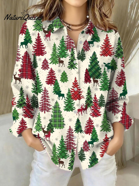 Women's Christmas Print Casual Collar Shirt