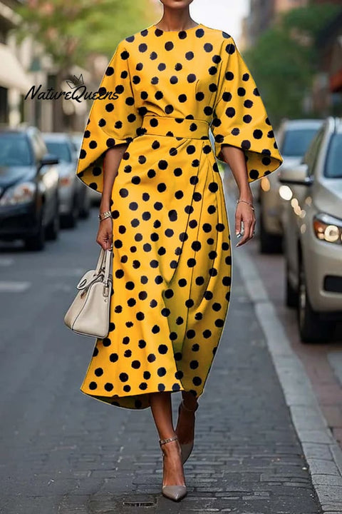 Women's Elegant Polka Dot Print Midi Dress