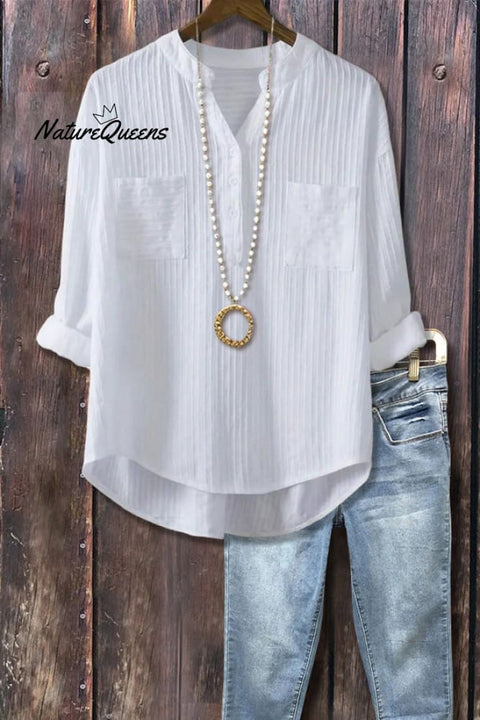 Solid Split Neck Front Pocket Top