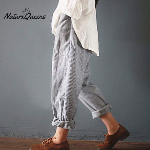 Stripes Elastic Waist Pocket Comfy Pants