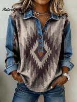 Women'S Casual Color-Block Printed Patchwork Pullover Sweatshirt