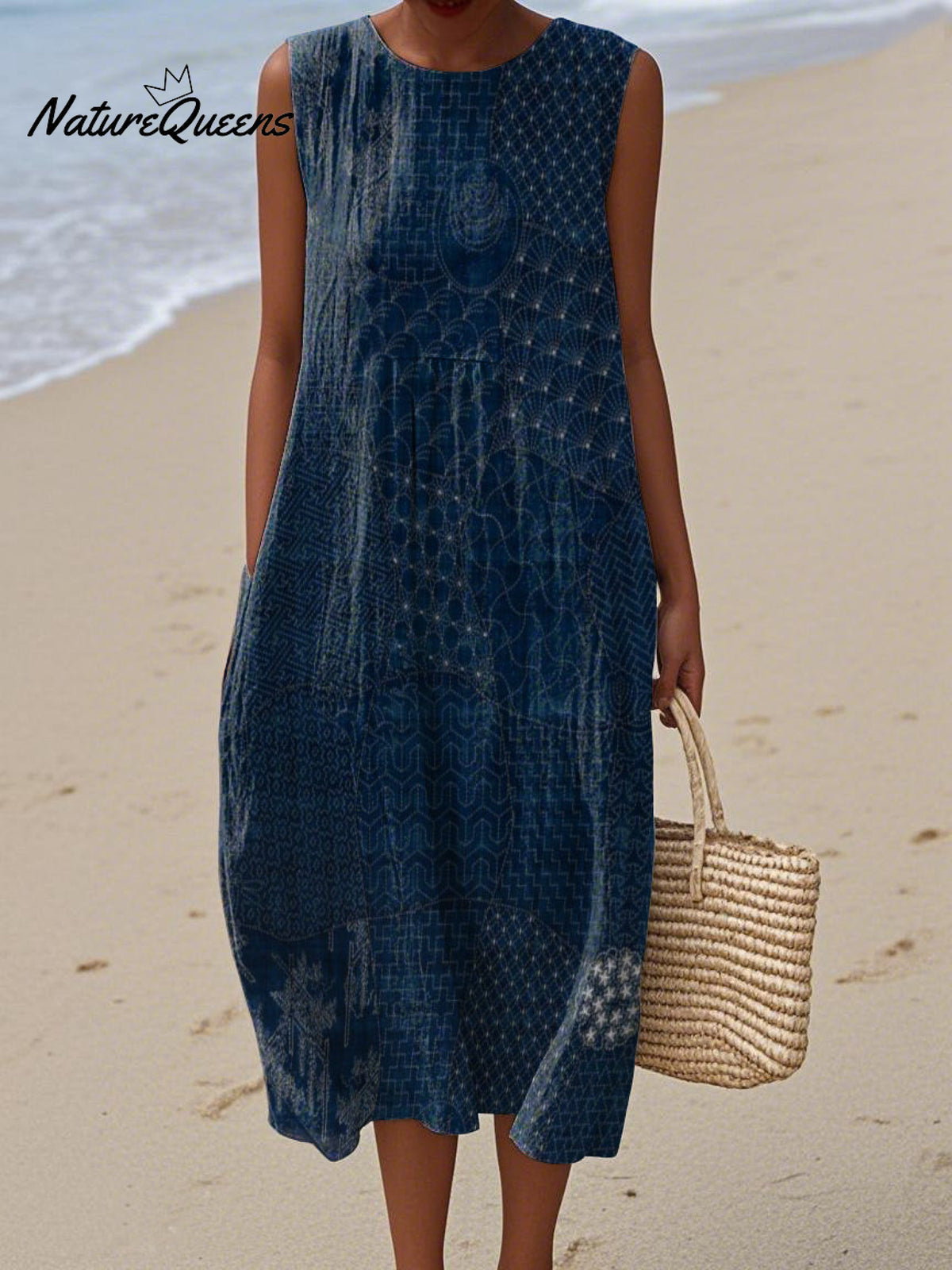 Women's Vintage Art Print Cotton and Linen Dress