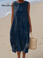 Women's Vintage Art Print Cotton and Linen Dress
