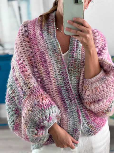 Purple Crystal Multicolor Knitted Cardigan Sweater