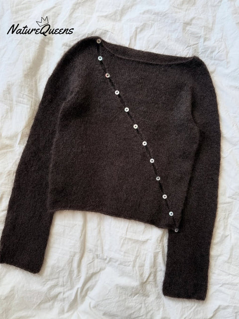Women's Boat Neck Slant Button Wool Top