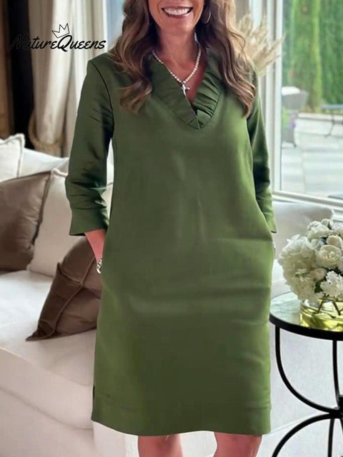 Women's Solid Color Lace V-neck Linen Dress
