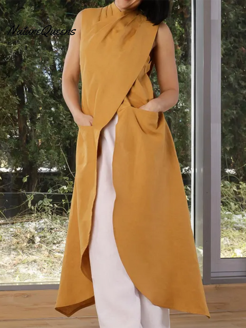 Futuristic Pleated Slit Cotton and Linen Top