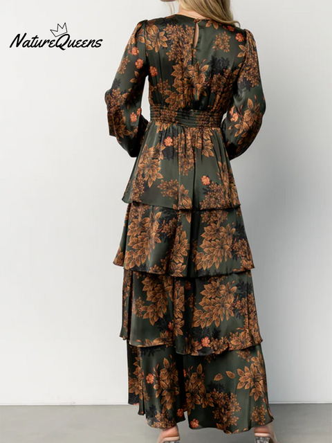 Romantic Floral Print Multi-Layered Hem Dress