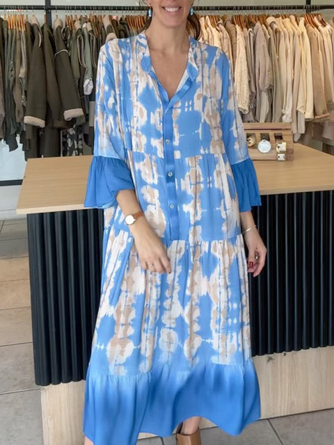 Women's Cuff Color-block Gradient Print Dress