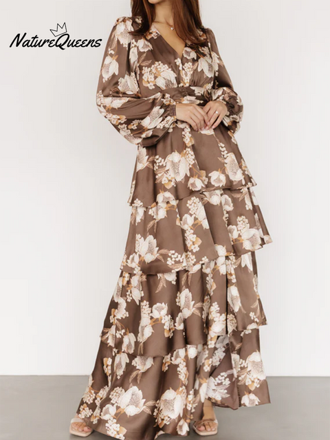 Romantic Floral Print Multi-Layered Hem Dress