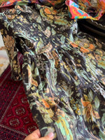 Pleated Floral Print Cotton and Linen Dress