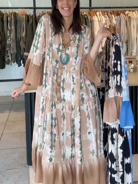 Women's Cuff Color-block Gradient Print Dress