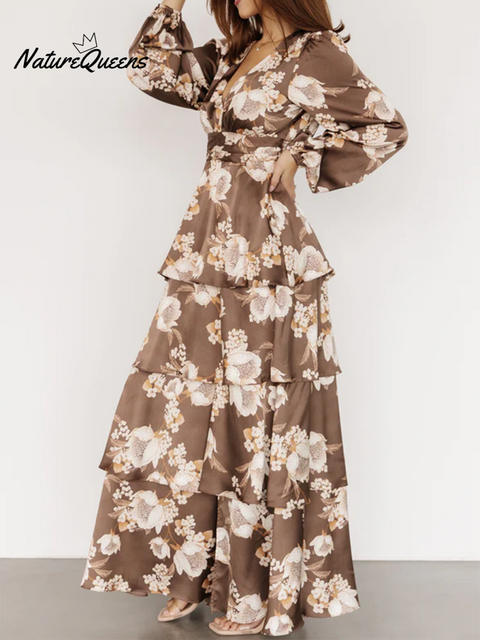 Romantic Floral Print Multi-Layered Hem Dress