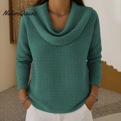 Warm Waffle Jumper with Elegant Waterfall Neck
