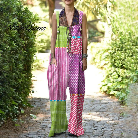Women's Abstract Geometric Line Art Print Casual Strap Wide Leg Pants