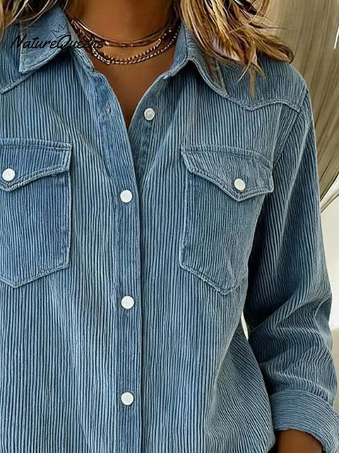 Women'S Casual Lapel Corduroy Shirt