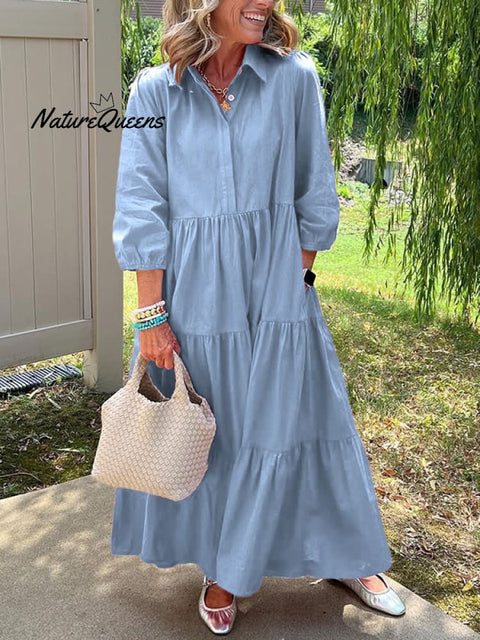 CLEARANCE🔥 Loose Cotton Linen Lapel Dress- Tax Free
