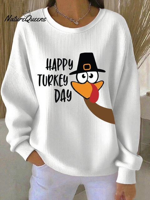 Women's Casual Thanksgiving Turkey Print Round Neck Sweatshirt