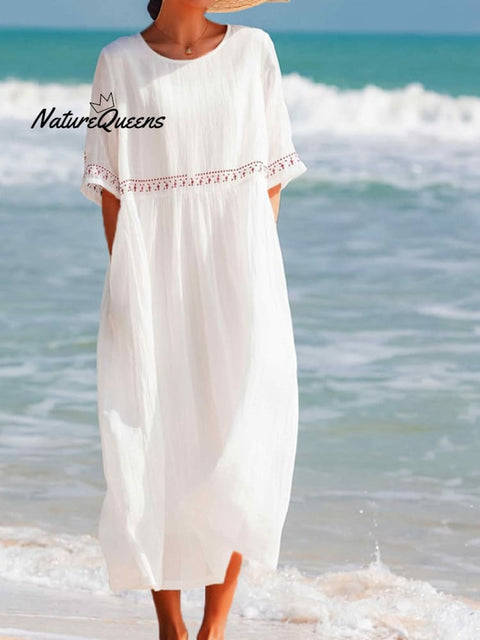 Cotton And Linen Embroidered Loose Dress