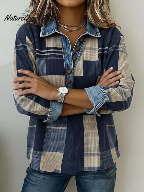 Women's Casual Contrast Color Long-Sleeve Shirt