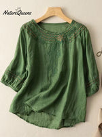 Embroidered Art Retro Half Sleeve Shirt