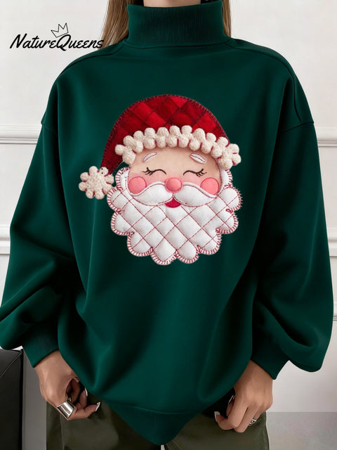 Women's Winter Christmas Old Man Print Holiday Turtleneck Sweatshirt