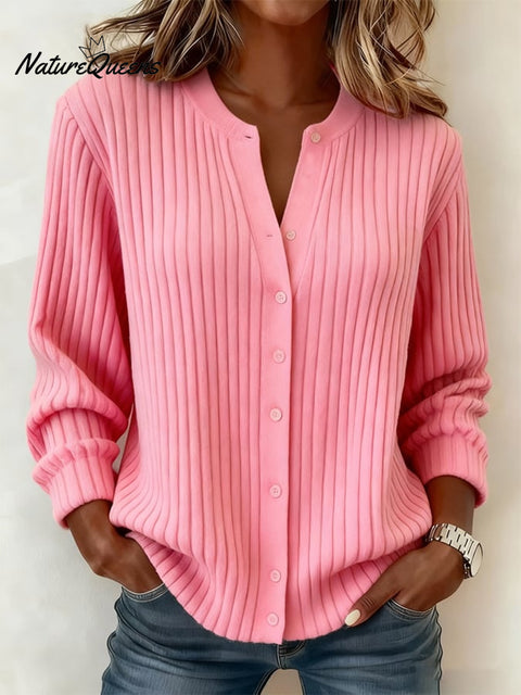 Women's Casual Round Neck Solid Color Cardigan