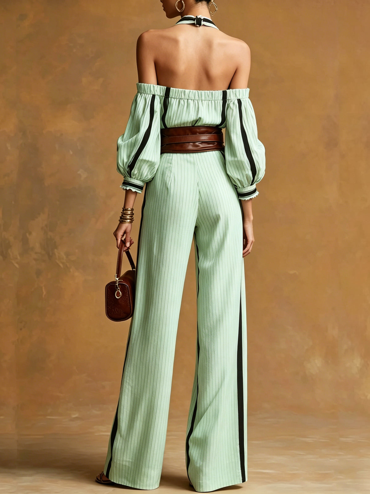 Bohemian Halter Top + Wide-leg Pants Set