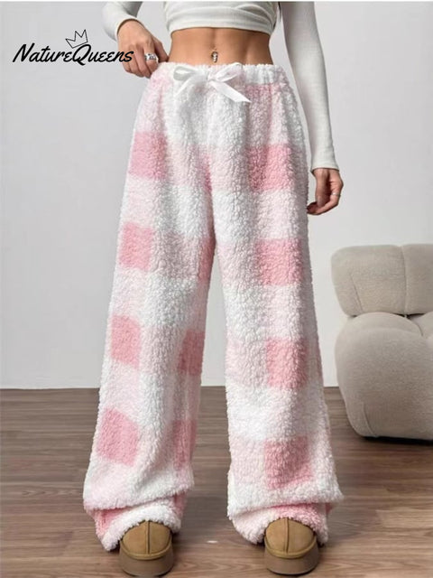 Women'S Christmas Contrast Plaid Straight-Leg Pants