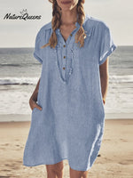 Cotton Linen Shirt Collar Casual Dress