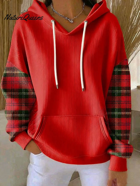 Women's Casual Christmas Contrast Color Hooded Sweatshirt