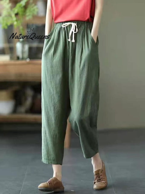 Women's Casual Solid Color Literary Harem Cropped Pants