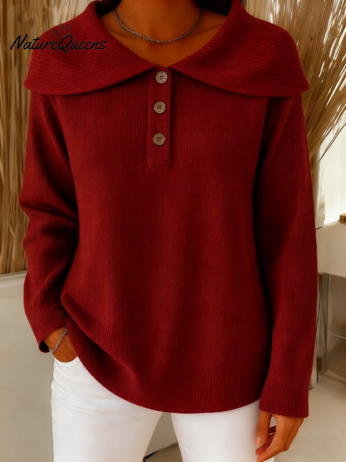 Women's casual solid color large lapel collar sweater