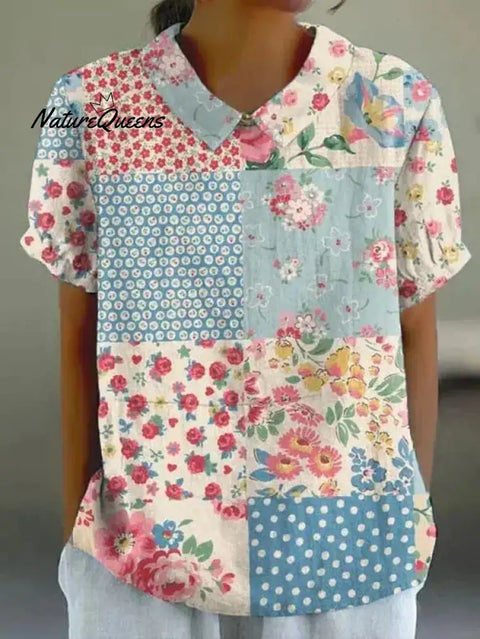 Breezy Floral Print Blue Short Sleeve Top