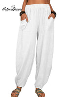 Casual Plain Loose Cotton Harem Pants White / S