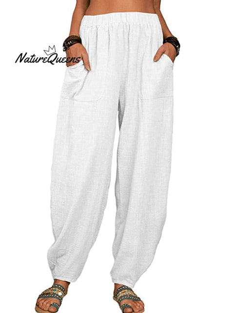 Casual Plain Loose Cotton Harem Pants White / S