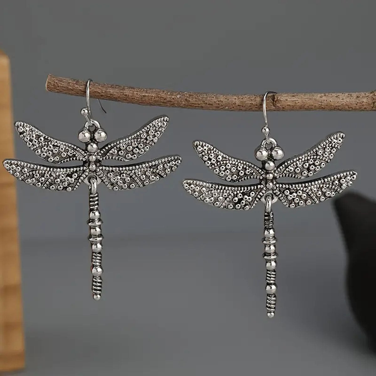 Bohemian Silver Dragonfly Earrings
