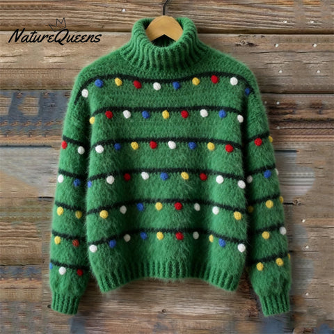 Lovely Christmas Colorful Lights Cozy Turtleneck Sweater