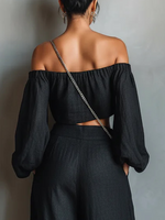 Cotton Casual Floral Gathered Off The Shoulder Blouse